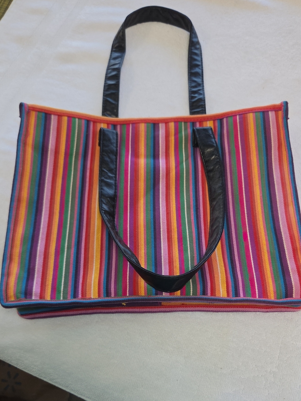 Multicolor Striped Tote Bag with Black Handles